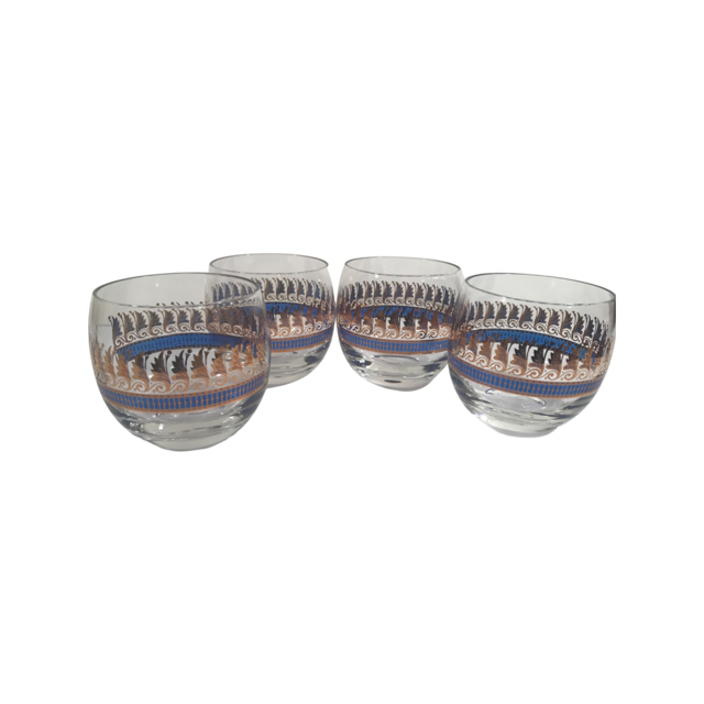 Georges Briard Signed Blue Art Deco Roly Poly Glasses (Set of 4)