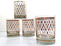Load image into Gallery viewer, Georges Briard Signed Mid-Century Golden Diamonds Double Old Fashion Glasses (Set of 4)
