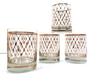 Load image into Gallery viewer, Georges Briard Signed Mid-Century Golden Diamonds Double Old Fashion Glasses (Set of 4)
