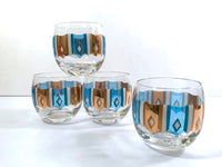 Load image into Gallery viewer, Culver Signed Mid-Century Turquoise and Gold Roly Poly Glasses (Set of 4)
