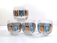 Load image into Gallery viewer, Culver Signed Mid-Century Turquoise and Gold Roly Poly Glasses (Set of 4)
