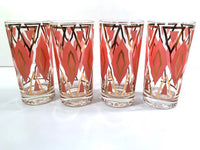 Load image into Gallery viewer, Mid-Century Geometric Gold and Orange Glasses (Set of 4)
