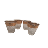 Load image into Gallery viewer, Georges Briard Signed Gold and Frosted Checker Double Old Fashion Glasses (Set of 4)
