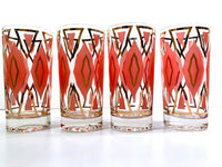 Load image into Gallery viewer, Mid-Century Geometric Gold and Orange Glasses (Set of 4)

