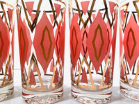 Load image into Gallery viewer, Mid-Century Geometric Gold and Orange Glasses (Set of 4)
