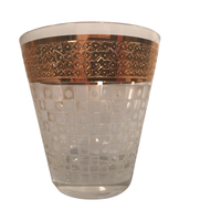 Load image into Gallery viewer, Georges Briard Signed Gold and Frosted Checker Double Old Fashion Glasses (Set of 4)
