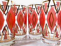 Load image into Gallery viewer, Mid-Century Geometric Gold and Orange Glasses (Set of 4)
