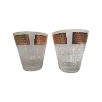 Load image into Gallery viewer, Georges Briard Signed Gold and Frosted Checker Double Old Fashion Glasses (Set of 4)

