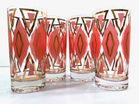 Load image into Gallery viewer, Mid-Century Geometric Gold and Orange Glasses (Set of 4)
