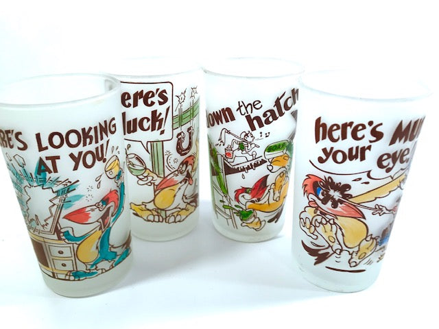 Libbey Mid-Century Frosted Humorous Bird Glasses (Set of 4)