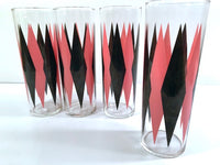 Load image into Gallery viewer, Federal Glass Mid-Century Pink and Black Harlequin Tall Collins Glasses (Set of 4)
