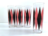 Load image into Gallery viewer, Federal Glass Mid-Century Pink and Black Harlequin Tall Collins Glasses (Set of 4)
