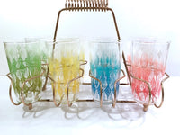 Load image into Gallery viewer, Anchor Hocking Mid-Century Rainbow Diamond Band Glasses With Carrier (Set of 8)
