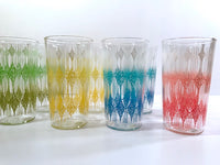 Load image into Gallery viewer, Anchor Hocking Mid-Century Rainbow Diamond Band Glasses With Carrier (Set of 8)

