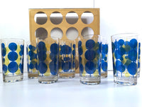 Load image into Gallery viewer, Federal Glass Mid-Century Blue and Yellow Atomic Circle Glasses (Set of 8)
