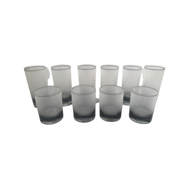 Culver Signed Mid-Century Frosted White and Black 10 Piece Cocktail Set