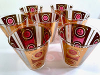 Load image into Gallery viewer, Georges Briard Signed Mid-Century Amethyst and Gold Double Old Fashion Glasses (Set of 7)
