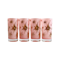 Load image into Gallery viewer, Federal Glass Mid-Century Pink Atomic &amp; 22-Karat Gold Star Glasses (Set of 4)
