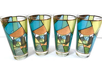 Load image into Gallery viewer, Ned Harris Signed Mid-Century Blue and Green Abstract Glasses (Set of 4)
