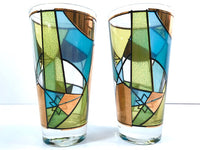 Load image into Gallery viewer, Ned Harris Signed Mid-Century Blue and Green Abstract Glasses (Set of 2)

