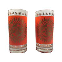 Load image into Gallery viewer, Jeannette Glass Aztec Orange &amp; 22-Karat Gold Sunburst Highball Glasses (Set of 2)
