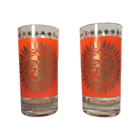 Load image into Gallery viewer, Jeannette Glass Aztec Orange &amp; 22-Karat Gold Sunburst Highball Glasses (Set of 2)
