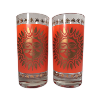 Load image into Gallery viewer, Jeannette Glass Aztec Orange &amp; 22-Karat Gold Sunburst Highball Glasses (Set of 2)
