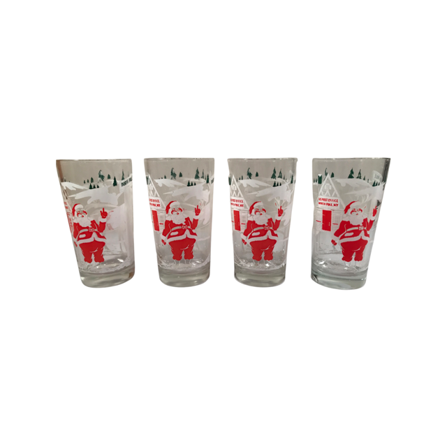 Mid-Century Santa and Rudolph at North Pole Glasses (Set of 4)