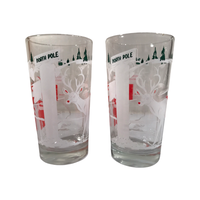 Load image into Gallery viewer, Mid-Century Santa and Rudolph at North Pole Glasses (Set of 2)
