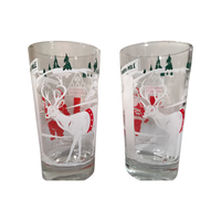 Load image into Gallery viewer, Mid-Century Santa and Rudolph at North Pole Glasses (Set of 2)
