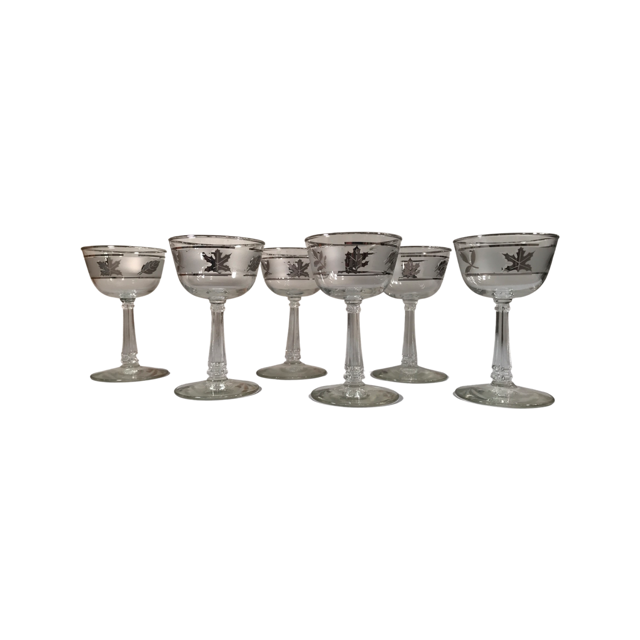 Libbey Mid-Century Silver Foliage Cocktail Glasses (Set of 6)