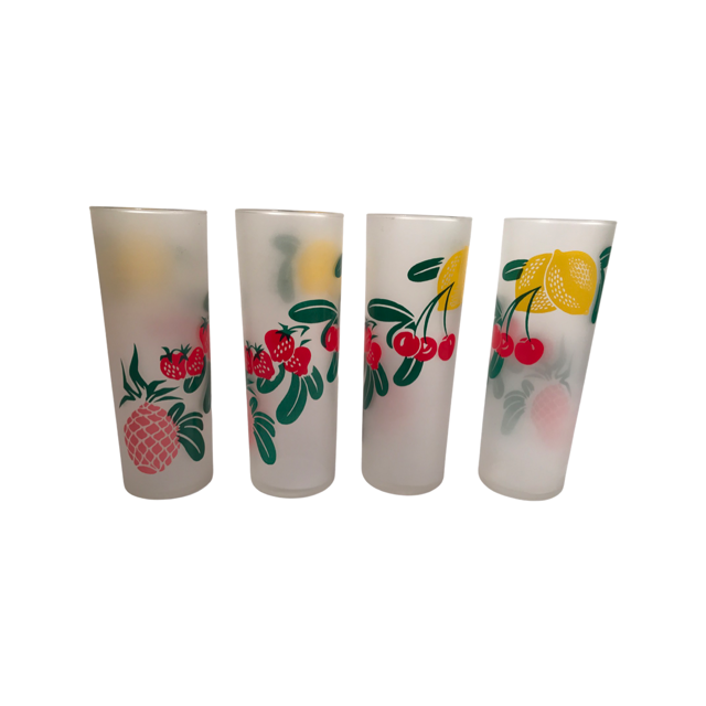 Federal Glass Mid-Century Pink Pineapple Iced Tea Collins Glasses (Set of 4)