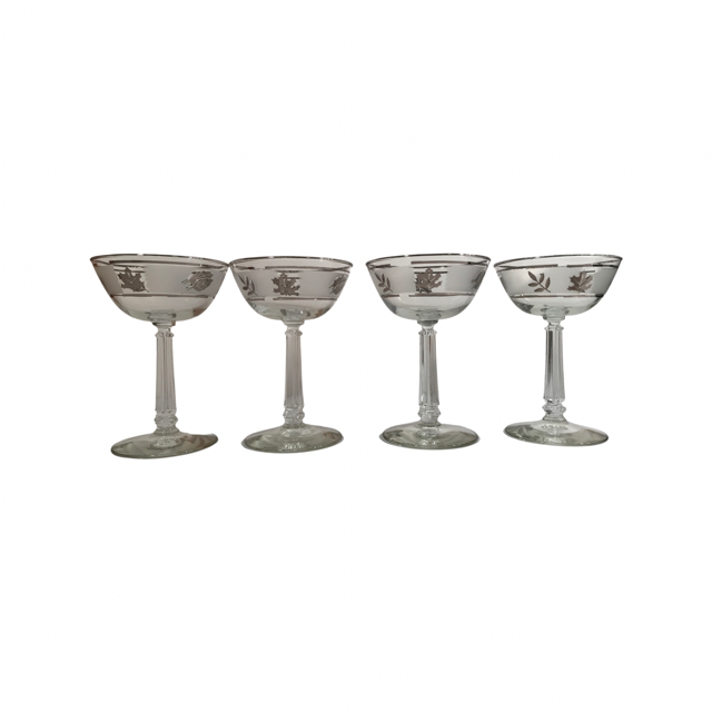 Libbey Mid-Century Silver Foliage Martini Glasses (Set of 4)