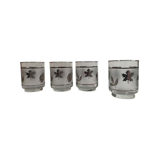 Libbey Mid-Century Silver Foliage Whiskey Glasses (Set of 4)