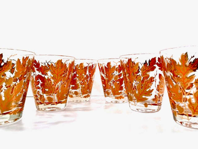 Culver Signed Mid-Century Autumn Leaves Double Old Fashion Glasses (Set of 6)