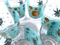 Load image into Gallery viewer, Mid-Century Vintage Starlyte Turquoise and Gold Eclipse Glasses (Set of 6)
