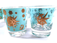 Load image into Gallery viewer, Mid-Century Vintage Starlyte Turquoise and Gold Eclipse Glasses (Set of 6)
