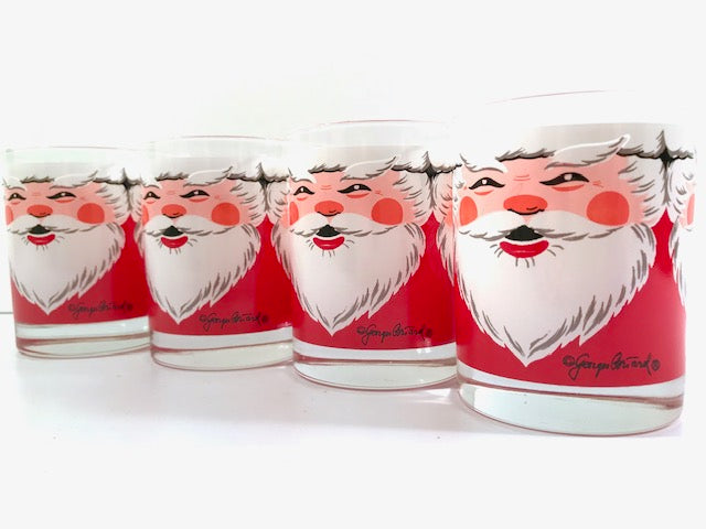 Georges Briard Signed Vintage Santa Double Old Fashion Glasses (Set of 4)