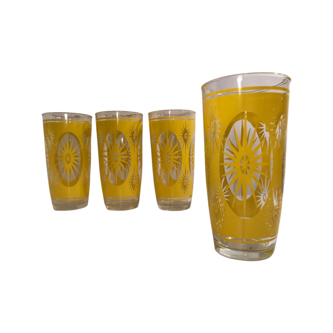 Hazel Atlas Mid-Century Atomic Yellow Starburst Large Glasses (Set of 4)