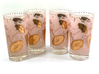 Load image into Gallery viewer, Mid-Century Pink &amp; 22-Karat Gold Umbrella Mary Poppins Highball Glasses (Set of 4)
