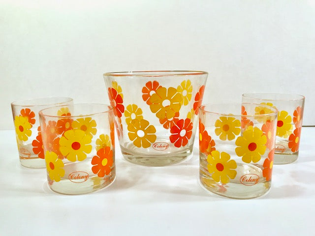 Colony Frolic Groovy Retro store Orange & Yellow Circle 6-Piece Bar Set