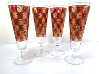 Load image into Gallery viewer, Mid-Century Stained Glass Tall Pilsner Glasses (Set of 4)
