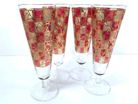 Load image into Gallery viewer, Mid-Century Stained Glass Tall Pilsner Glasses (Set of 4)
