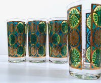 Load image into Gallery viewer, Georges Briard Signed Mid-Century Blue and Green Kaleidoscope Glasses (Set of 4)
