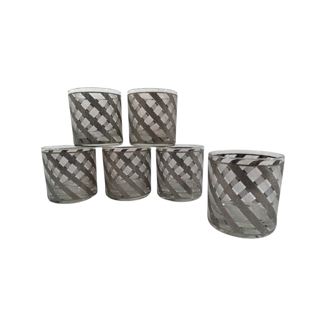 Mid-Century Silver and Frosted Swirl Glasses (Set of 6)