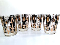 Load image into Gallery viewer, Fred Press Signed Mid-Century 22-Karat Gold and Black Abstract Flower Glasses (Set of 4)
