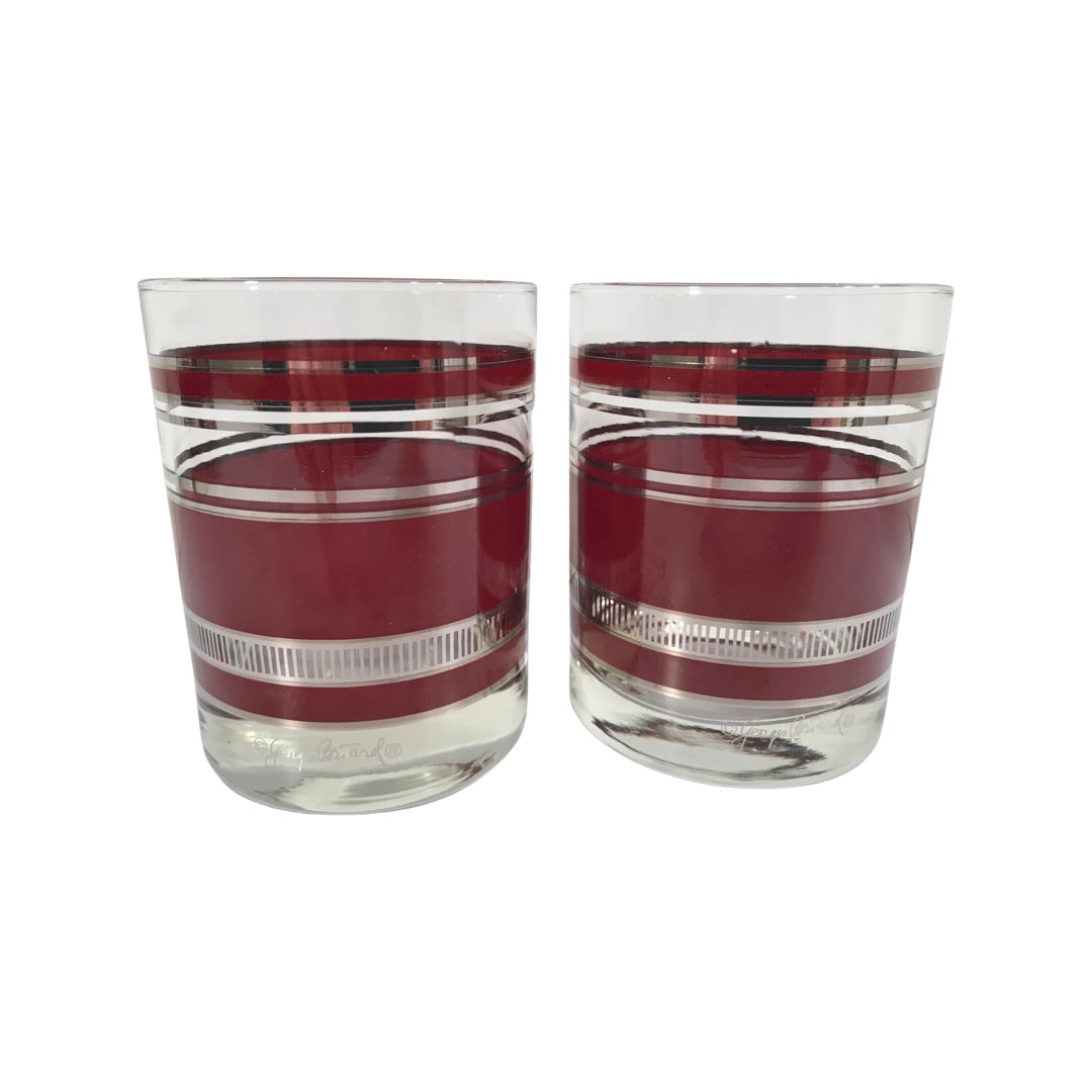 Georges Briard Signed Burgundy and Silver Double Old Fashion Glasses (Set of 2)