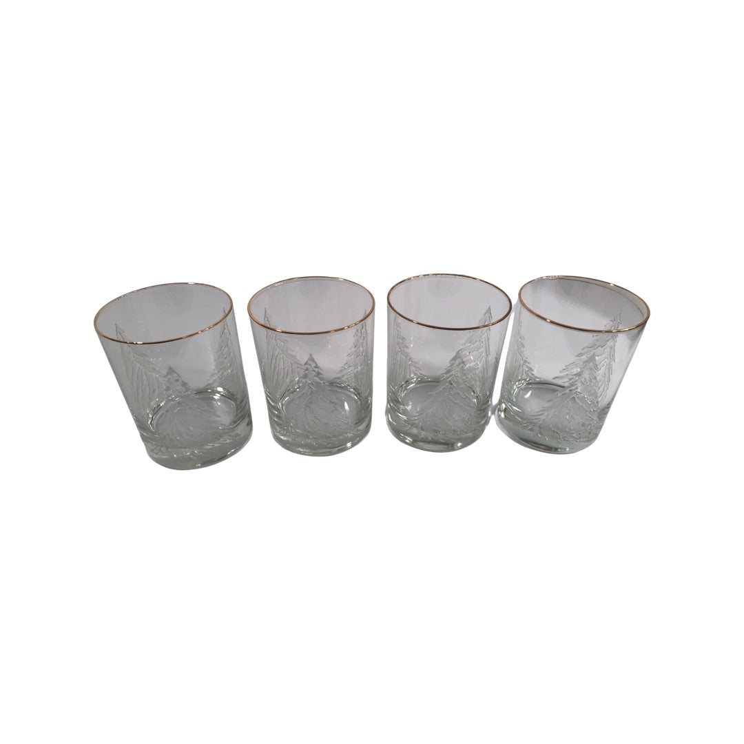 Culver Mid-Century Frosty Trees Double Old Fashion Glasses (Set of 4)