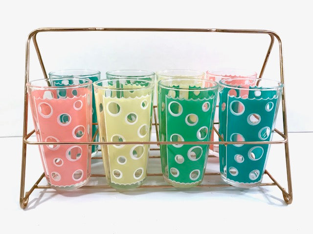 Fred Press - Mid-Century Rainbow Circle Bar Set (8 Glasses and Carrier)