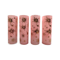 Load image into Gallery viewer, Federal Glass Mid-Century Pink Atomic &amp; 22-Karat Gold Star Tall Collins Glasses (Set of 4)
